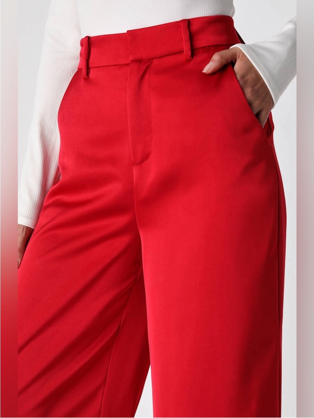Lulus Modern Approach Red Satin Wide-Leg Pants Size L INWT - Picture 3 of 12